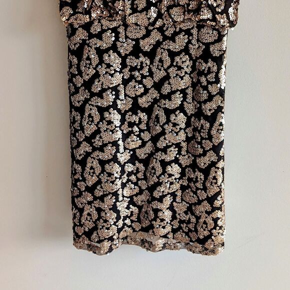 Women's Mini Dress Spaghetti Strap Rose Gold Sequined Blouson Fitted Small - Picture 4 of 7